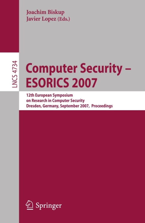 Cover image for book Computer Security - ESORICS 2007