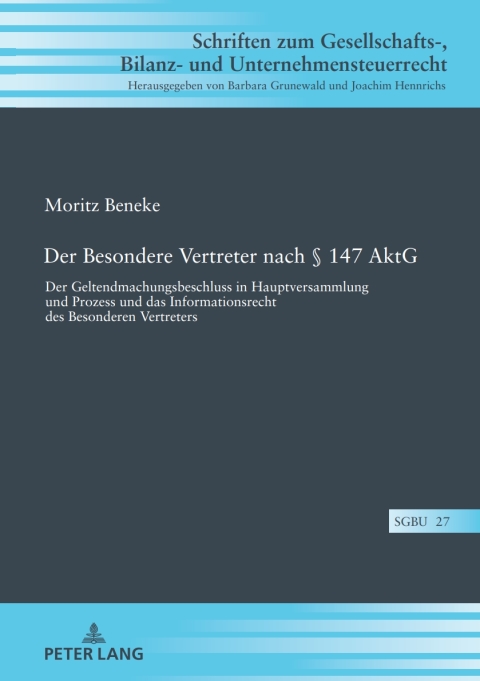 Cover image for book Der Besondere Vertreter nach § 147 AktG