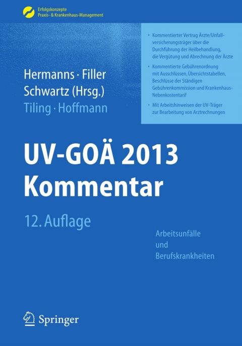 Cover image for book UV-GOÄ 2013 Kommentar - Arbeitsunfälle und Berufskrankheiten