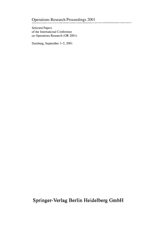 Cover image for book Operations Research Proceedings 2001
