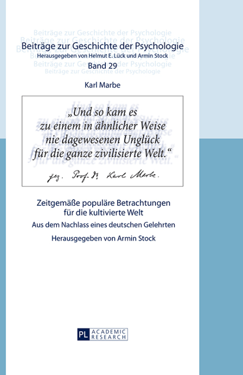 Cover image for book Karl Marbe: Zeitgemaeße populaere Betrachtungen fuer die kultivierte Welt