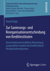 Cover image: Zur Sanierungs- und Reorganisationsentscheidung von Kreditinstituten 9783658065294
