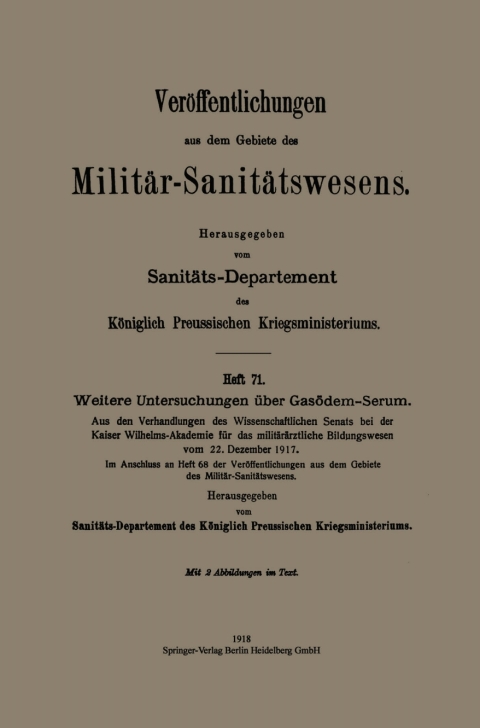 Cover image for book Weitere Untersuchungen über Gasödem-Serum