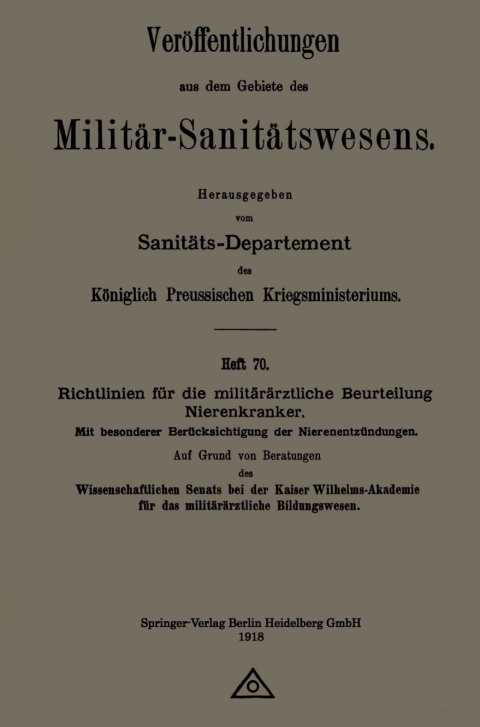 Cover image for book Richtlinien für die militärärztliche Beurteilung Nierenkranker