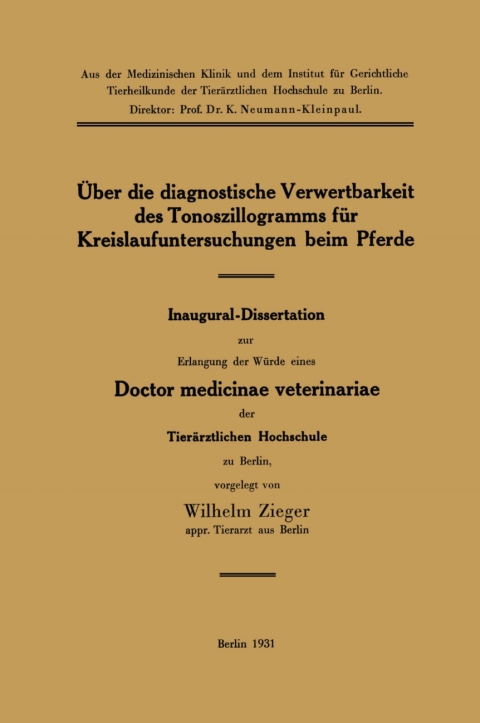 Cover image for book Über die diagnostische Verwertbarkeit des Tonoszillogramms für Kreislaufuntersuchungen beim Pferde