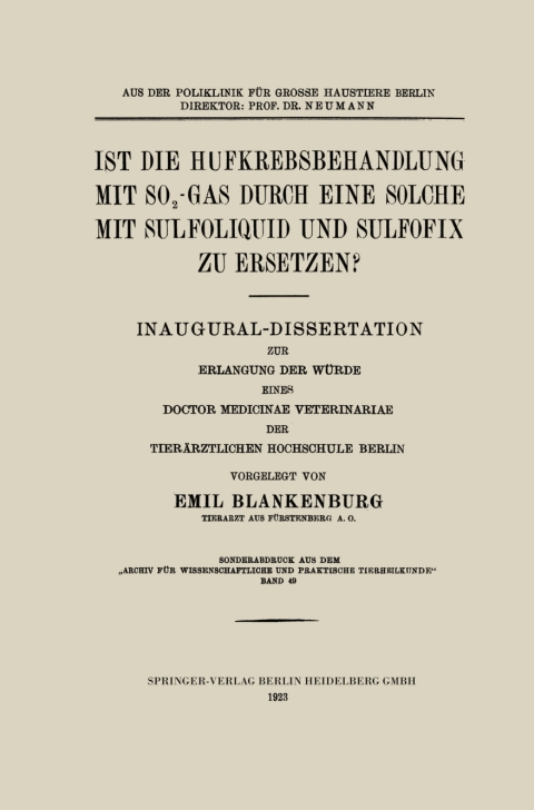 Cover image for book Ist die Hufkrebsbehandlung mit SO2-Gas durch eine solche mit Sulfoliquid und Sulfofix zu Ersetzen?