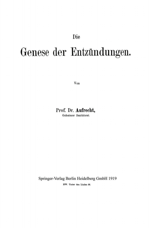 Cover image for book Die Genese der Entzündungen