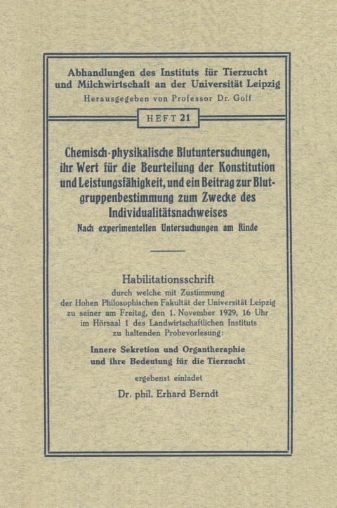 Cover image for book Chemisch-physikalische Blutuntersuchungen, ihr Wert für die Beurteilung der Konstitution und Leistungsfähigkeit, und ein Beitrag zur Blutgruppenbestimmung zum Zwecke des Individualitätsnachweises