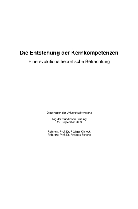 Cover image for book Entstehung von Kernkompetenzen