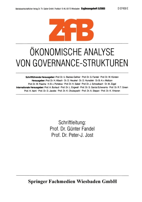 Cover image for book Ökonomische Analyse von Governance-Strukturen