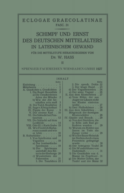Cover image for book Schimpf und Ernst des Deutschen Mittelalters in Lateinischem Gewand