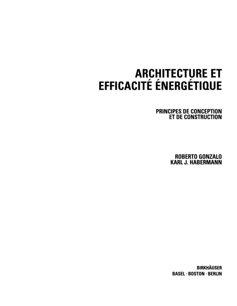 Cover image for book Architecture et efficacité énergétique