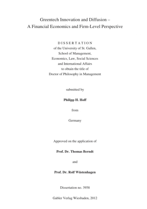 Cover image for book Greentech Innovation and Diffusion