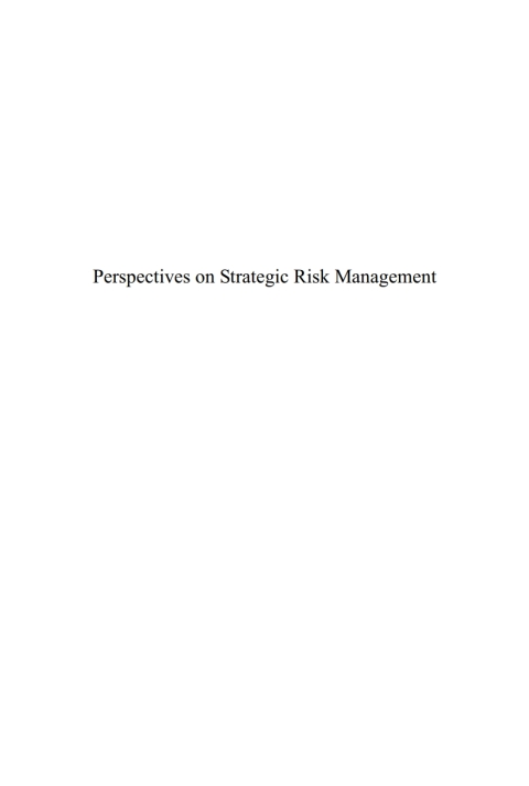 Cover image for book Perspectives on Strategic Risk Management
