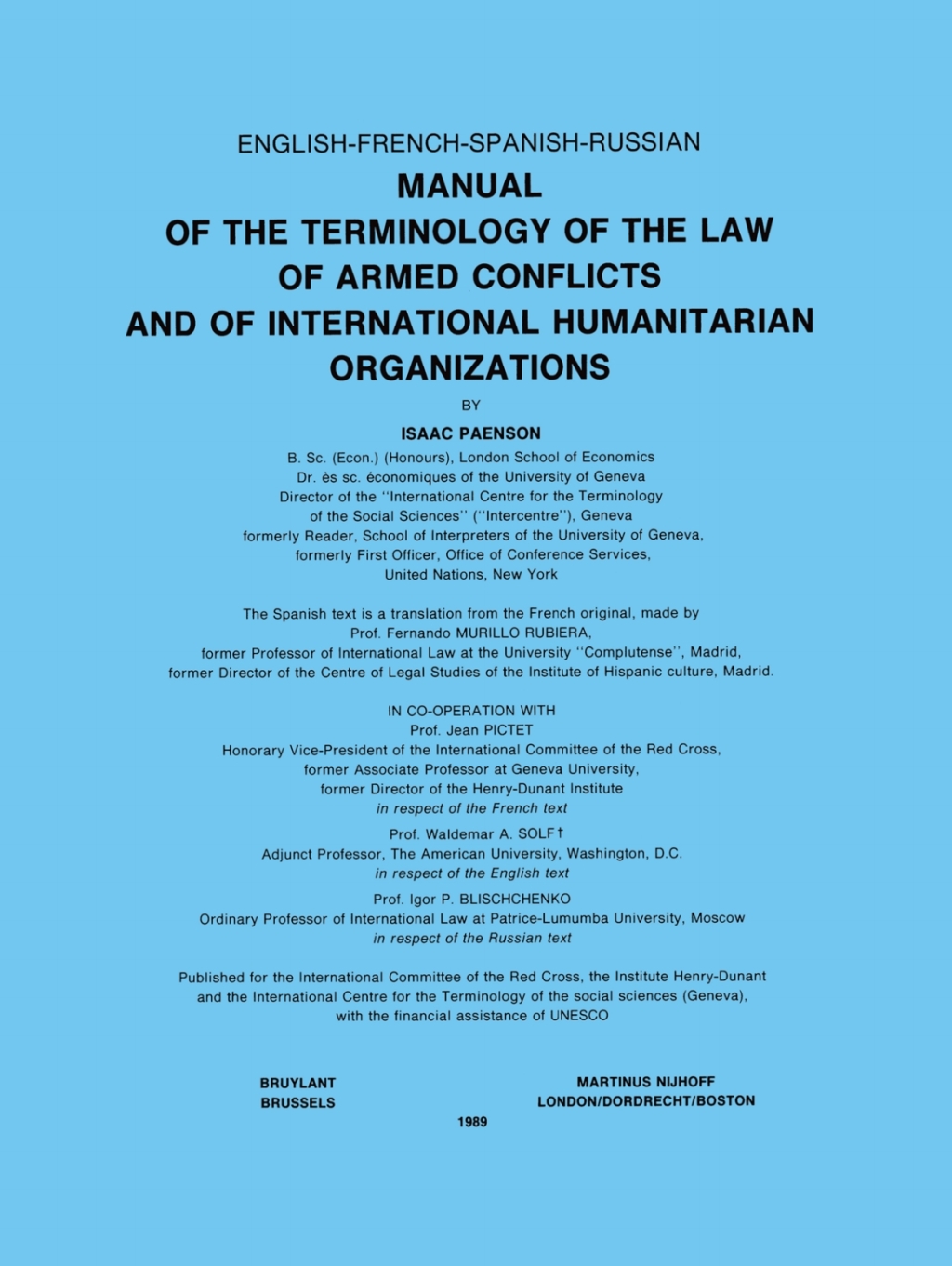 Manual of the Terminology of the Law of Armed Conflicts and of International Humanitarian Organizations (eBook Rental) - Isaac Paenson,