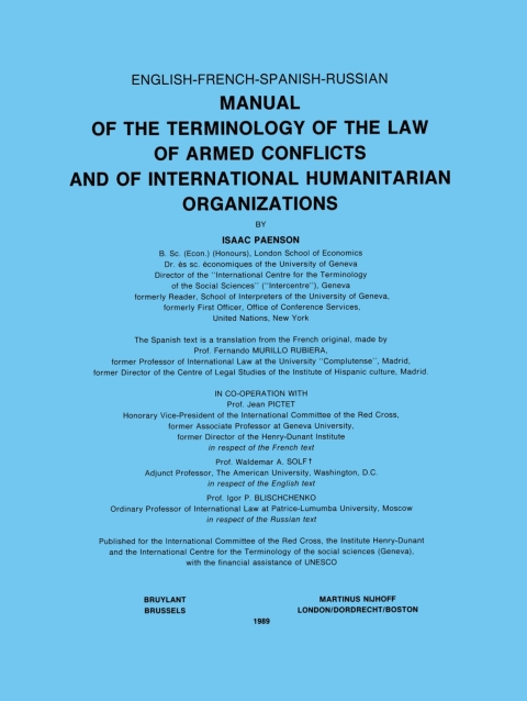 Cover image for book Manual of the Terminology of the Law of Armed Conflicts and of International Humanitarian Organizations