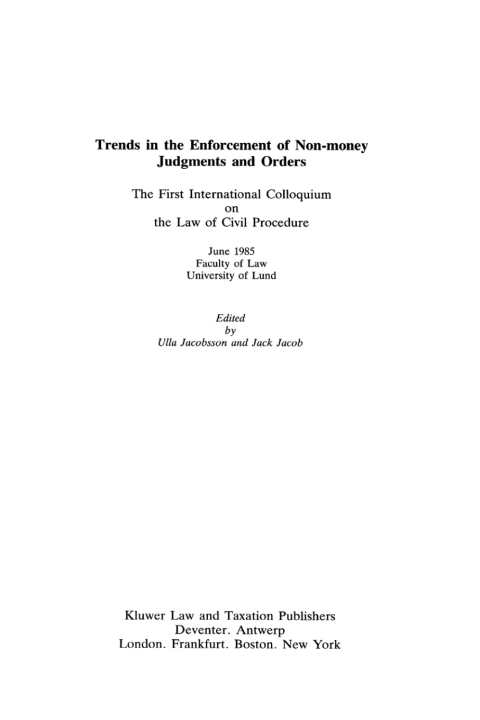 Cover image for book Trends in the Enforcement of Non-Money Judgements and Orders