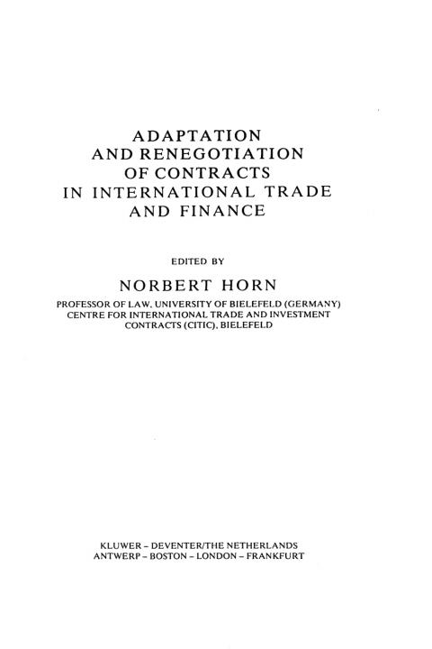Cover image for book Adaptation and Renegotiation of Contracts in International Trade and Finance