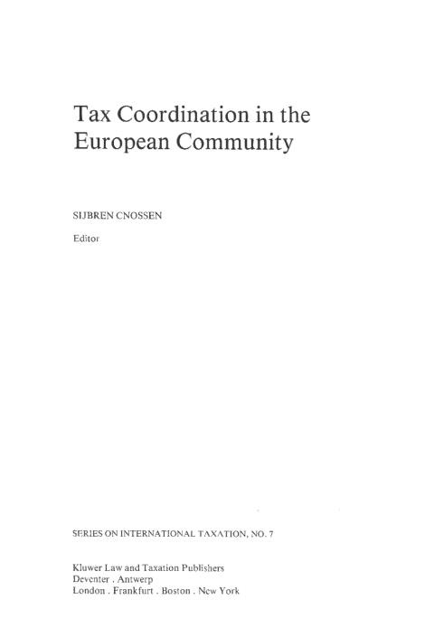Cover image for book Tax Coordination in the European Community