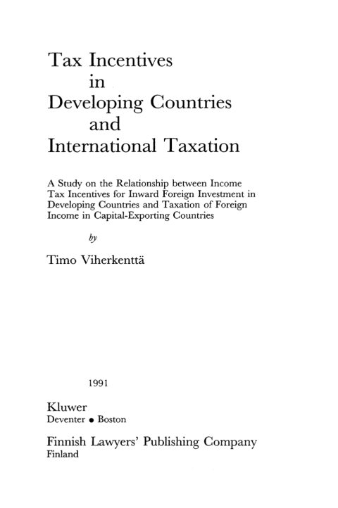 Cover image for book Tax Incentives in Developing Countries and International Taxation