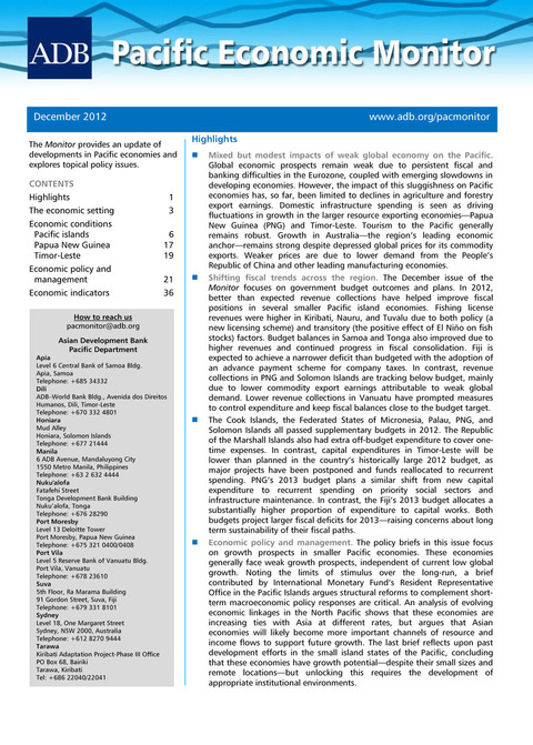 Cover image for book Pacific Economic Monitor December 2012