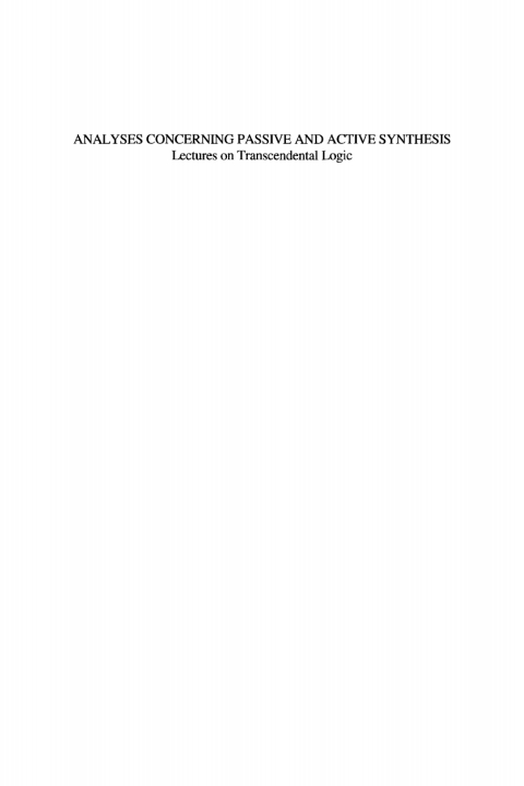 Cover image for book Analyses Concerning Passive and Active Synthesis