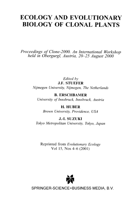 Cover image for book Ecology and Evolutionary Biology of Clonal Plants