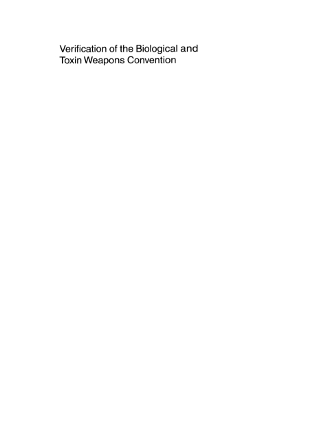 Cover image for book Verification of the Biological and Toxin Weapons Convention