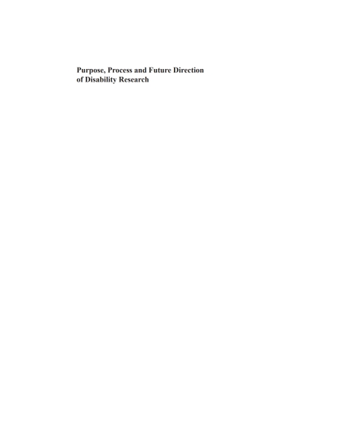 Cover image for book Purpose, Process and Future Direction of Disability Research