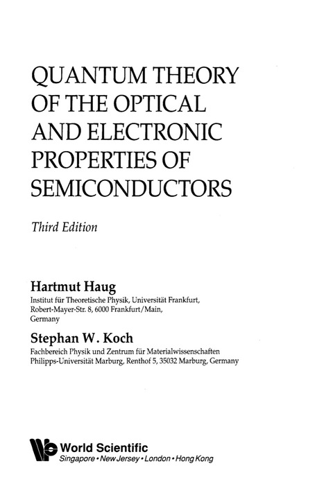 Cover image for book Quantum Theory of the Optical and Electronic Properties of Semiconductors