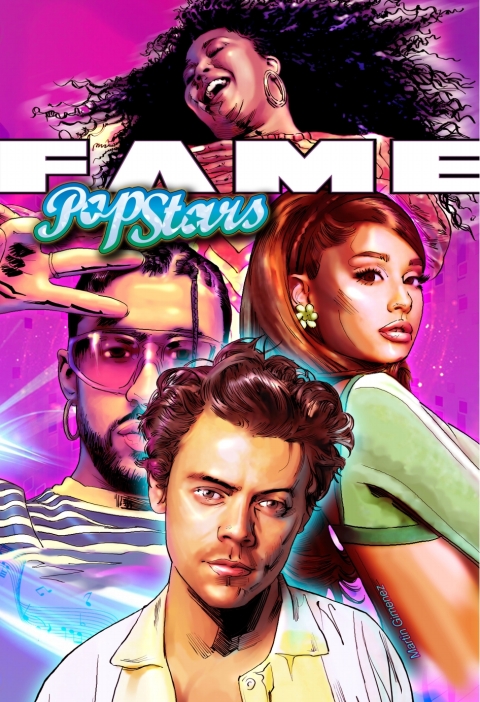 Cover image for book FAME: Pop Icons: Bad Bunny, Harry Styles, Ariana Grande and Lizzo