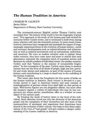 The Human Tradition in America from the Colonial Era through Reconstruction
