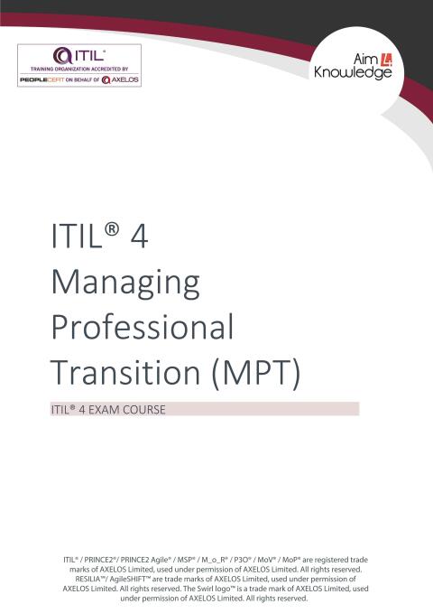 Cover image for book ITIL 4: Managing Professional Transition (MPT)